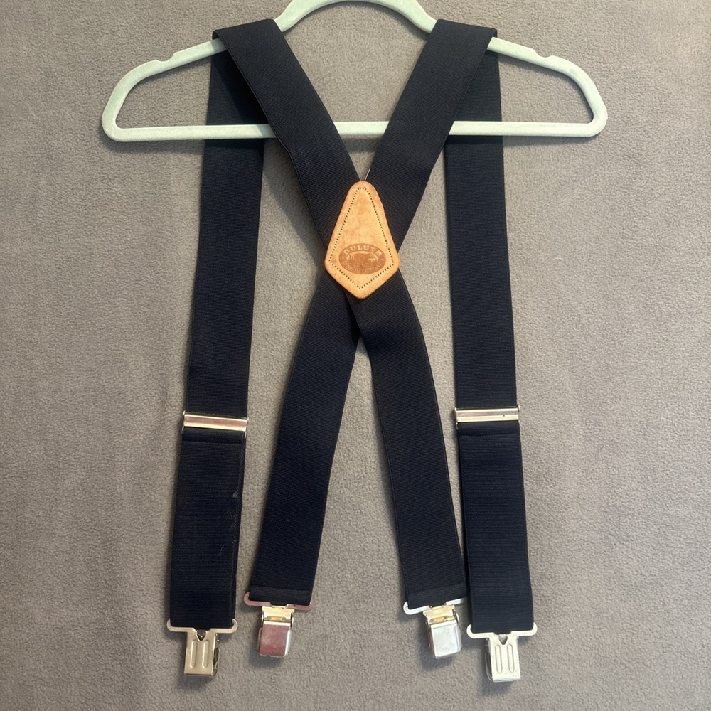 Duluth Trading Clip Suspenders 2" Wide Navy Blue Mens X-Back Heavy Duty Clasps